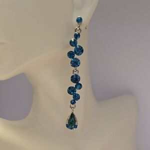 Blue Cascading Drop Earrings with Teardrop Pendants